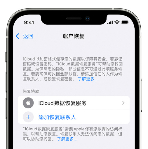 宁海苹果手机维修分享在 iPhone 上设置帐户恢复联系人的方法 