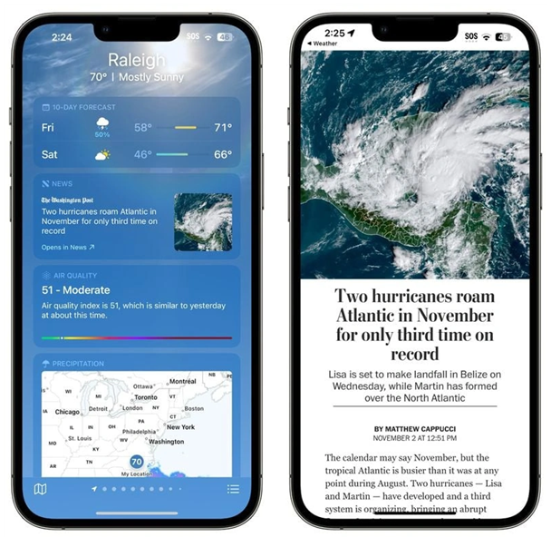 宁海苹果14维修分享iPhone 14手机如何看天气时顺带看新闻 